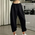 thumbnail image 3 of PXLKNZH Sweat Pants for Women Elastic Waisted Fleece Cinch Bottom Lounge Pants Casual Loose Fit High Rise Jogger Sweatpants Black,M, 3 of 7