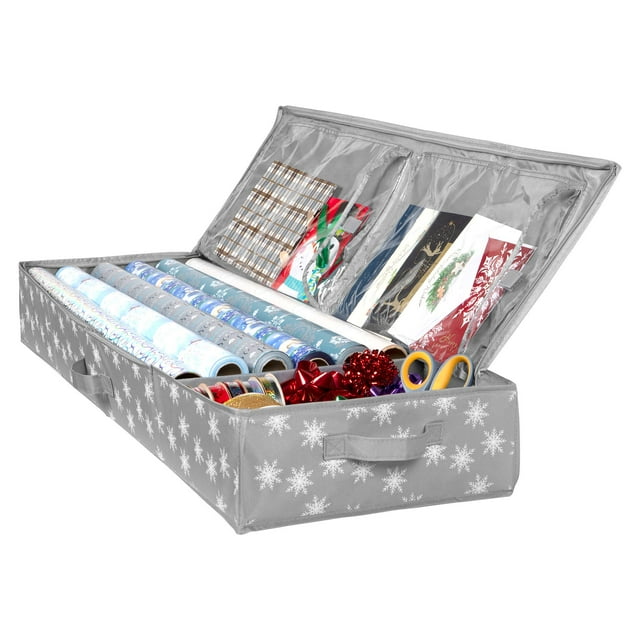 Wrapping Paper Storage Container - Fits up to 27 Rolls 1 3/8” Diam. - Underbed Gift Wrap Organizer Bags, Wrapping Paper Rolls, Ribbon, and Bows - Under Bed- Durable Material 600D - Up to 40” Rolls