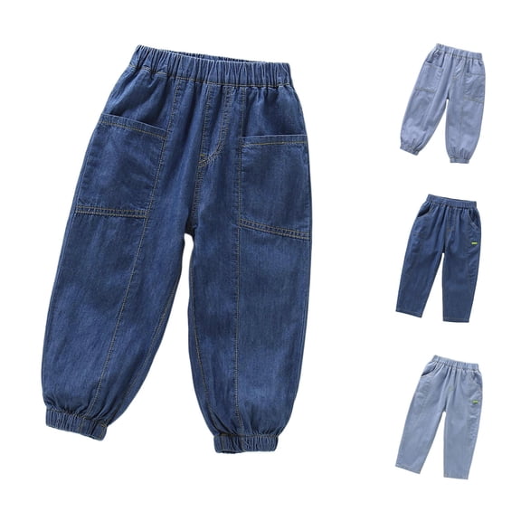 XAOFW Boys Denim Pants For Toddlers Kids Lightweight Elastic Waist Loose Fit Solid Color Jeans Trousers Versatile Bottom 2-3 Years