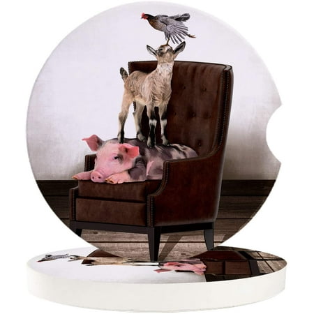 

FMSHPON Retro Theme Farm Chicken Sheep and Pig on The Couch Set of 6 Car Coaster for Drinks Absorbent Ceramic Stone Coasters Cup Mat with Cork Base for Home Kitchen Room Coffee Table Bar Decor
