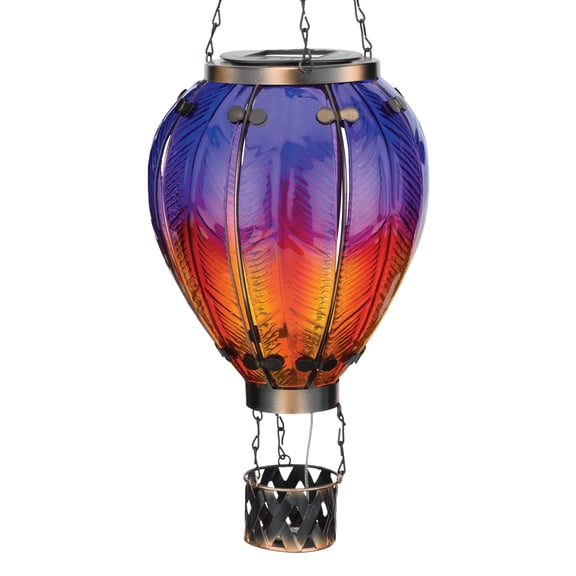 Regal Glass/Metal 23.5 in. Solar Hot Air Balloon Outdoor Hanging Lantern