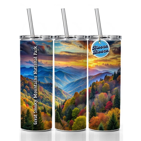 Great Smoky Mountains National Park North Carolina Tennessee 20oz Insulated Water Bottle Skinny Tumbler Includes Straw