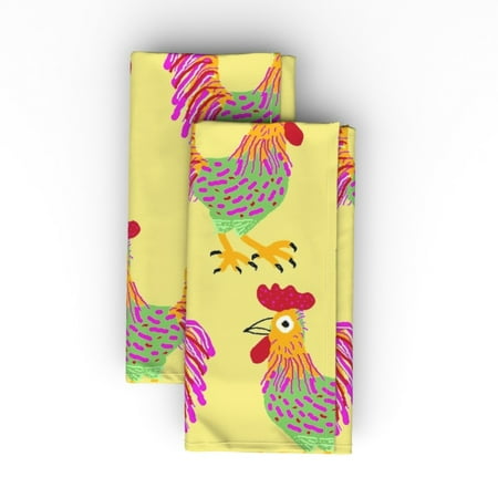 

Cotton Sateen Dinner Napkins (Set of 2) - Cocoroco Scale Rooster Farm Animal Whimsical Bird Farmhouse Kitchen Decor Australian Birds Animals Print Cloth Dinner Napkins by Spoonflower