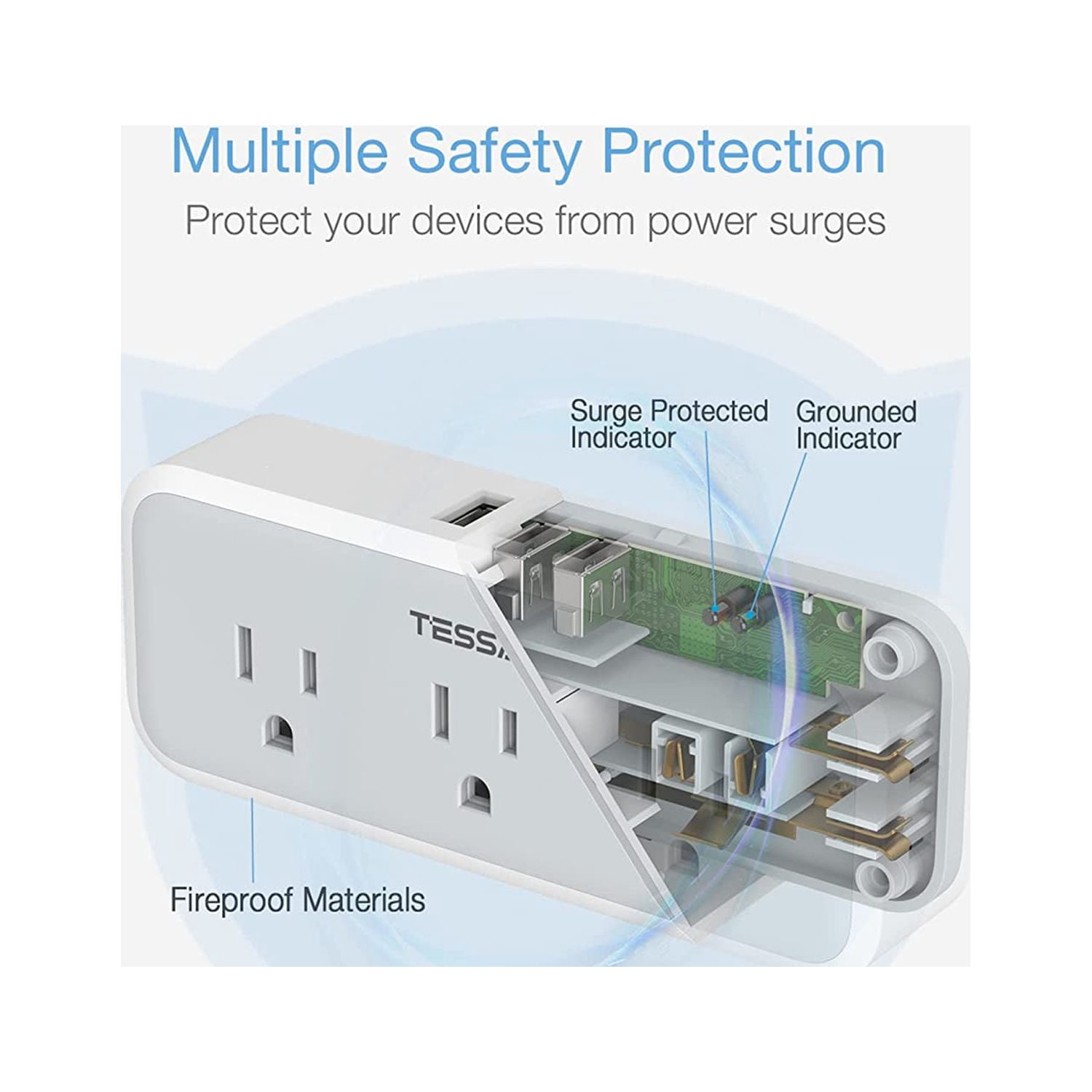 Multi Plug Outlet Extender, USB C Wall Charger, Wall Plug Splitter with 5 Outlets and 3 USB, Electrical Power Expander with Surge Protector Spaced for Home Office Dorm Room