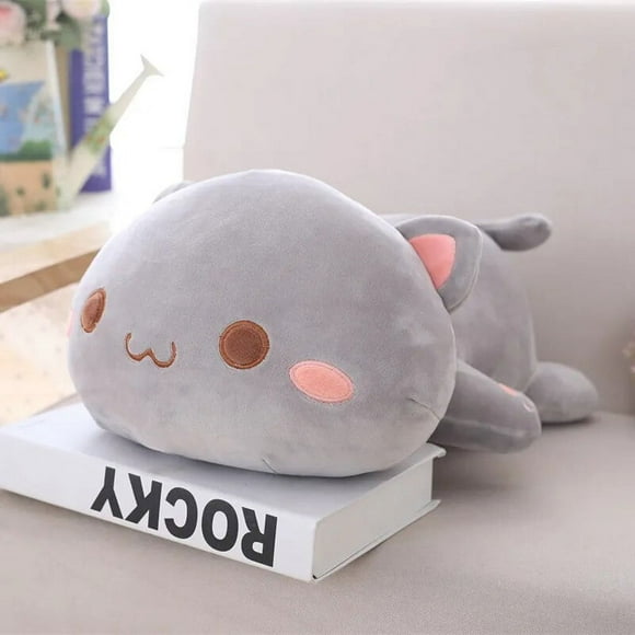 35cm Kawaii Lying Cat Plush Toys Stuffed Cute Cat Doll Lovely Animal Pillow Soft Cartoon Toys for Children Girls Christmas Gift 35cm grey open eyes