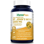 NusaPure 6,000mg St. John's Wort: 240 Veggie Capsules, Vegetarian, Non-GMO, Gluten-Free, Enhanced with Bioperine, Dietary Supplement for Unisex Health & Wellness