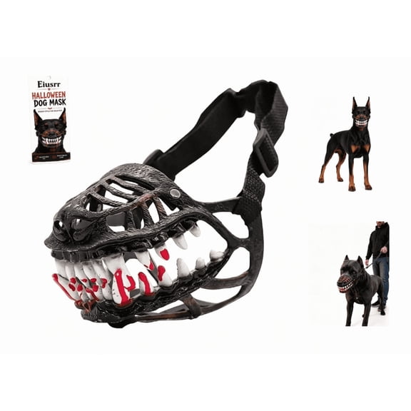 Hell Hound Monster Muzzle Scary Natural Latex Dog Costume Muzzle, Scary Dog Muzzle with Teeth, Halloween Cosplay Werewolf Muzzle for Medium Large Dogs, Adjustable Straps(XS)