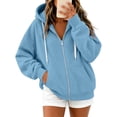 thumbnail image 4 of Hoodies for Women Baeitkot Fashion Women Solid Color Zip Drawstring Pocket Jacket Top, 4 of 6