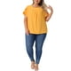 thumbnail image 2 of Blusas de verano con mangas cortas y cuello redondo para mujer de tallas grandes Agnes Orinda, con pliegues y mangas de tulipán, 1X, amarillas, 2 of 6