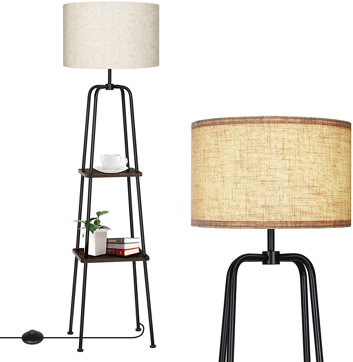 Buy DEWENWILS 60 Floor Lamp with Shelves,Wooden Standing Storage Lamp