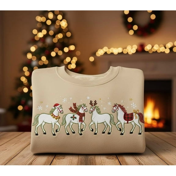 Custom Christmas Horse Parade Embroidered Sweatshirt, Festive Holiday Horse Pullover, Cozy Christmas Equestrian Gift for Women