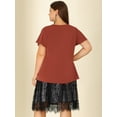 thumbnail image 4 of Unique Bargains Women's Plus Size Spring Relaxed Floral Chiffon Flared Short Sleeve Tops Caramel 1X, 4 of 5