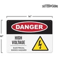 thumbnail image 3 of Danger High Voltage Aluminum Sign | Electrical Shock Hazard Caution Sign | Pre-drilled Mounting Holes, 10" x 14", 3 of 6