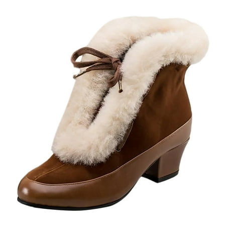 Fauean Womens Fall Shoes Plush Warm Boots Comfortable Ankle Boots Versatile Daily Wear Brown Size 42