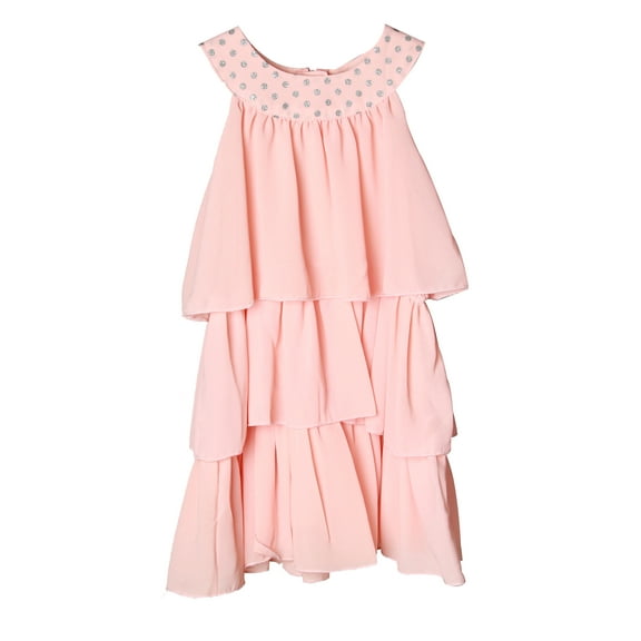 Richie House Girls' Multi-Layered Peach Dress with Silver Accents RH0598