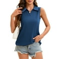 thumbnail image 3 of Sleeveless Collared Tops for Women V Neck Dressy Casual Work Blouses Tunic Tank Tops Shirts Stretchy Loose Fit, 3 of 8