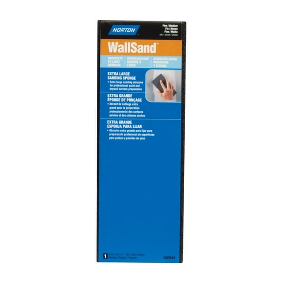 NORTON WallSand 00944 Sanding Sponge, 9 in L, 3-5/16 in W, 80, 120 Grit, Fine, Medium, Aluminum Oxide Abrasive