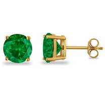 14k Yellow Gold 3mm Created Emerald Round Stud Earrings Plated by Paris Jewelry