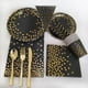 thumbnail image 1 of Juego de vajilla desechable para fiesta de cumpleaños con lunares negros bronceados, bandeja de papel, vasos de papel, decoración con forma de bandera, 1 of 4