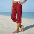 thumbnail image 6 of Nestiefly Capri Pants for Women - Split Button Elastic Waist Bermuda Knee Length Cotton Linen Capris Summer Casual Pedal Pushers with Pockets 2026 Red XL, 6 of 7