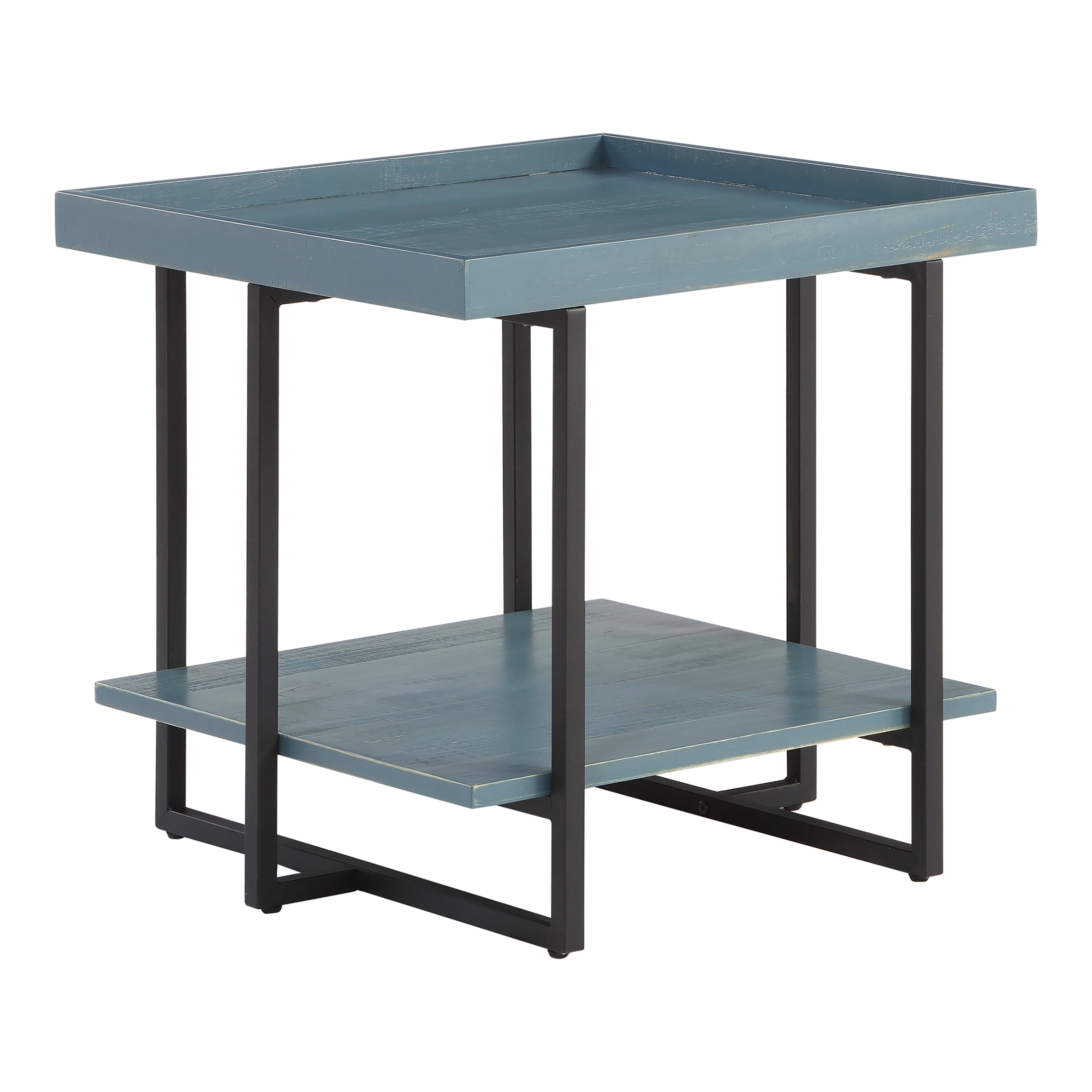 Furniture of America Uurt 1-Shelf End Table, Antique Blue