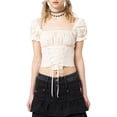 thumbnail image 2 of Blotona Women Square Neck Short Puff Sleeve Crop Tops Solid Color Cross Tie-Up Front T-Shirts Summer Slim Fit Shirts Streetwear, 2 of 9