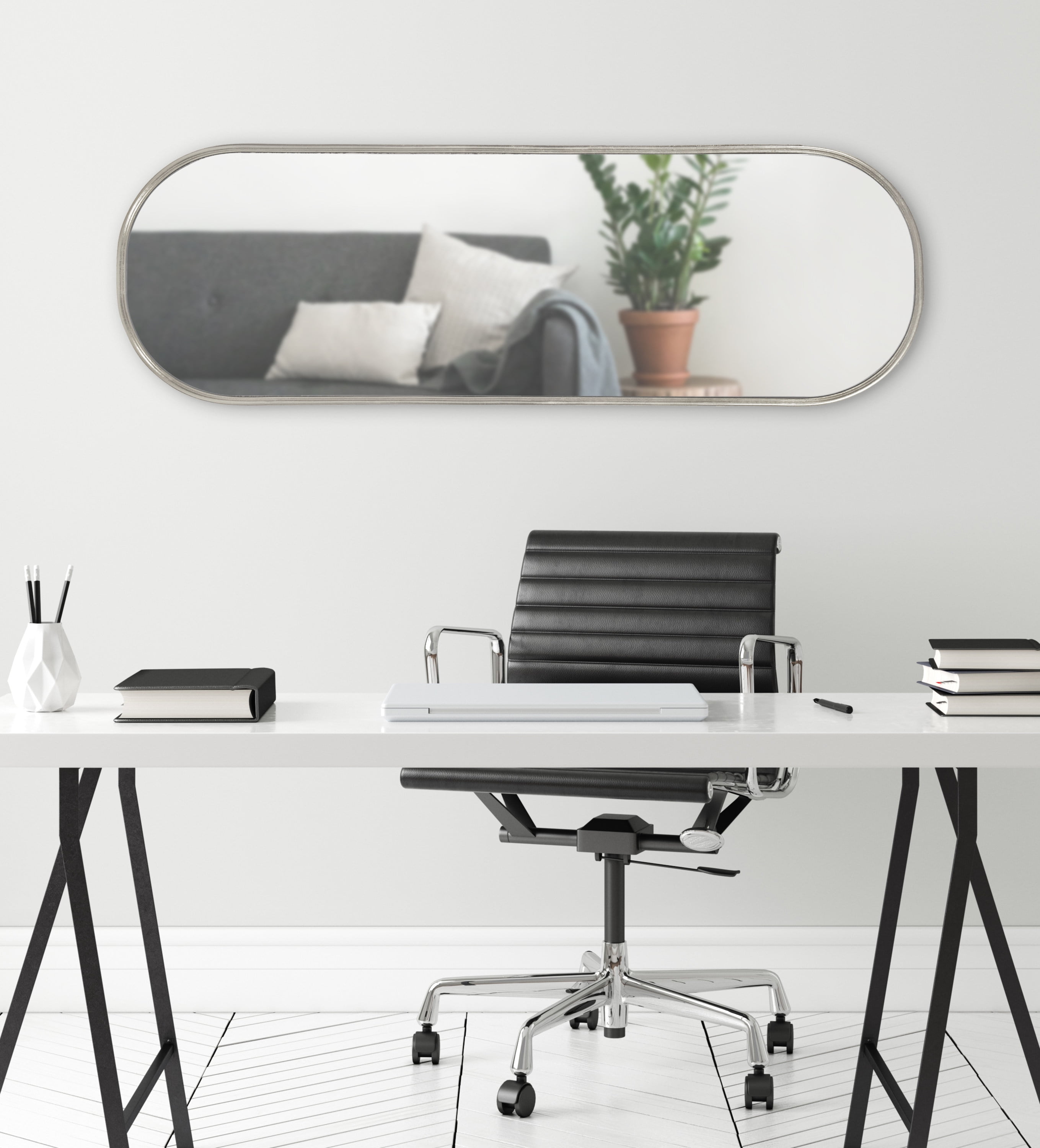Kate and Laurel Caskill Modern Capsule Panel Mirror, 16 x 48, Silver, Decorative Oval Full Length Accent Mirror for Wall