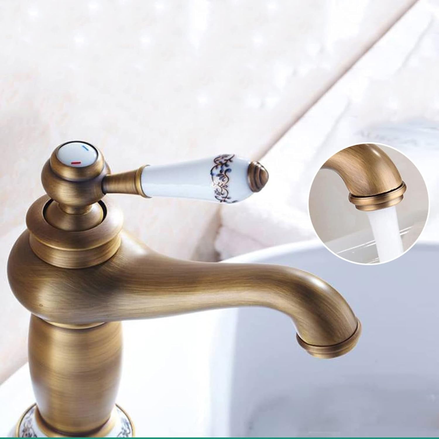 Vintage Sink Faucet Bathroom, Brass Sink Faucet Bathroom, Cold Hot Mixer Vintage Vanity Tap, Single Hole Single Handle Bathroom Faucet, Short