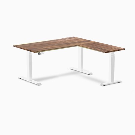 Desky Hardwood L-Shape Sit Stand Desk - Saman / 60 X 30 X 62 X 20 Inches / White