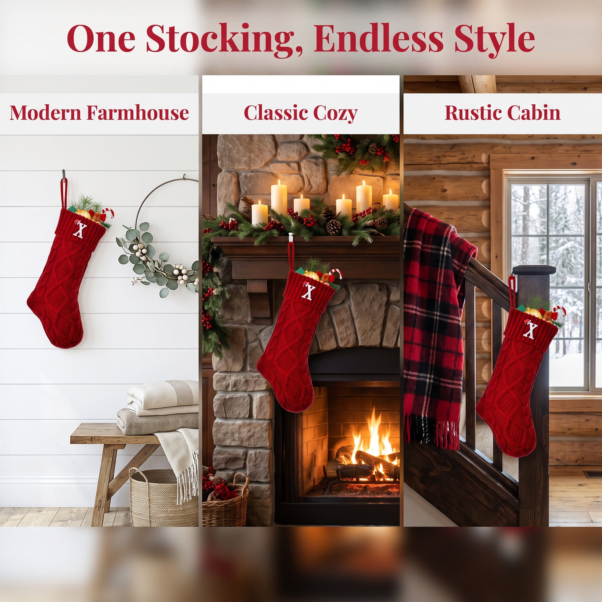 Unique Bargains Canine Bone Christmas Stocking Luxury Puppy Holiday Keepsake Sack Red Letter X 17"