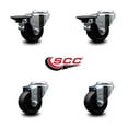thumbnail image 2 of 3 Inch Soft Rubber Wheel Swivel Bolt Hole Caster Set with 2 Posi Lock Brakes SCC, 2 of 2