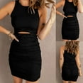 thumbnail image 4 of GENEMA Women Summer Sleeveless Crew Neck Midi Long Bodycon Dress Simple Solid Color Sexy Cut Out High Waist Pleated Ruched Party Clubwear, 4 of 19