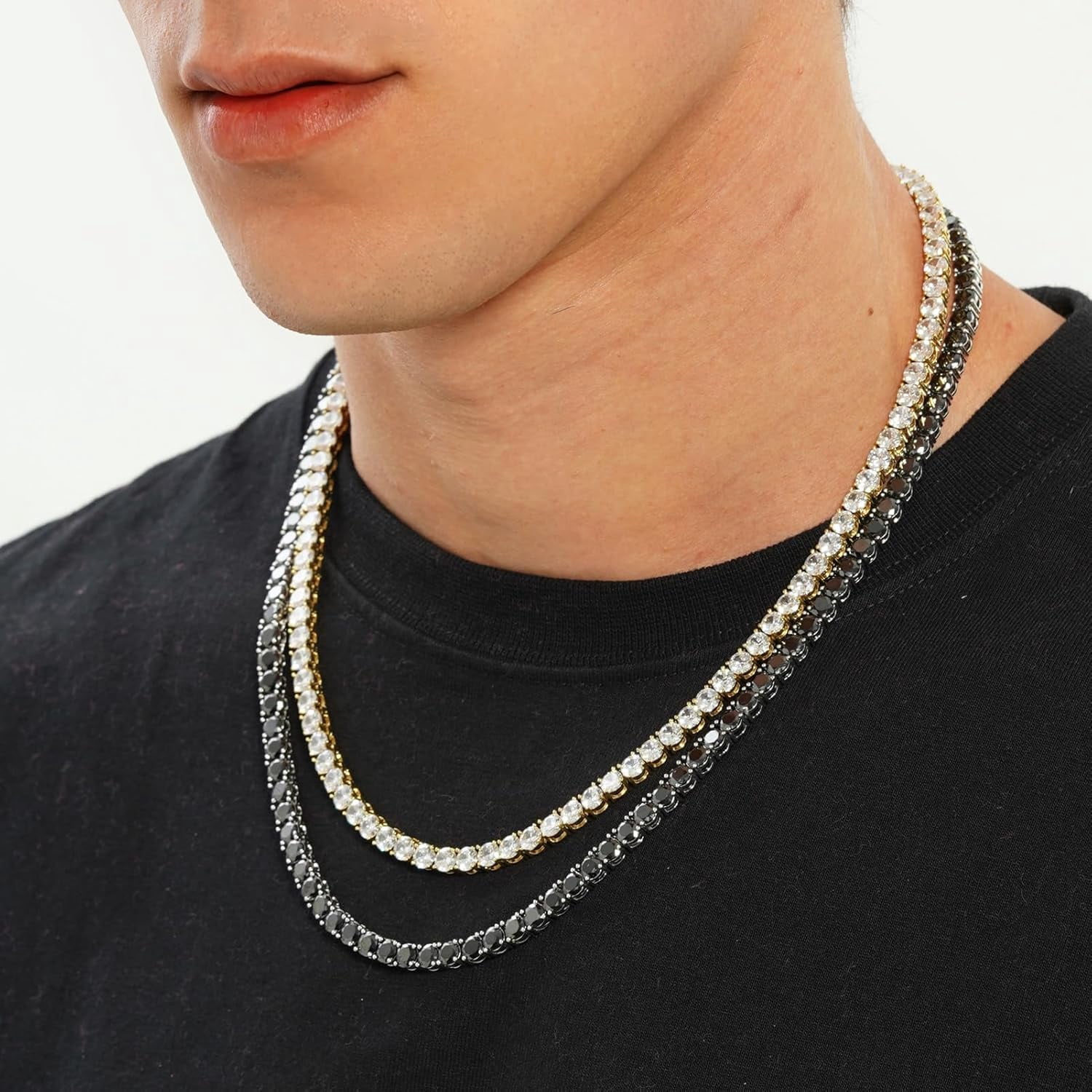 5MM Colorful Baguette Tennis Necklaces For Women Chains 14K Golden