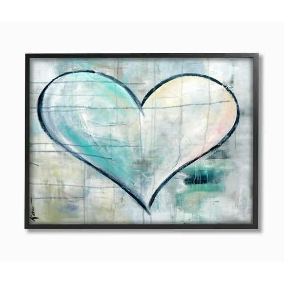 Stupell Industries Graffiti Texture Heart Blue White Painting Framed Wall Art by Kami Lerner, 11" x 14", Black Framed