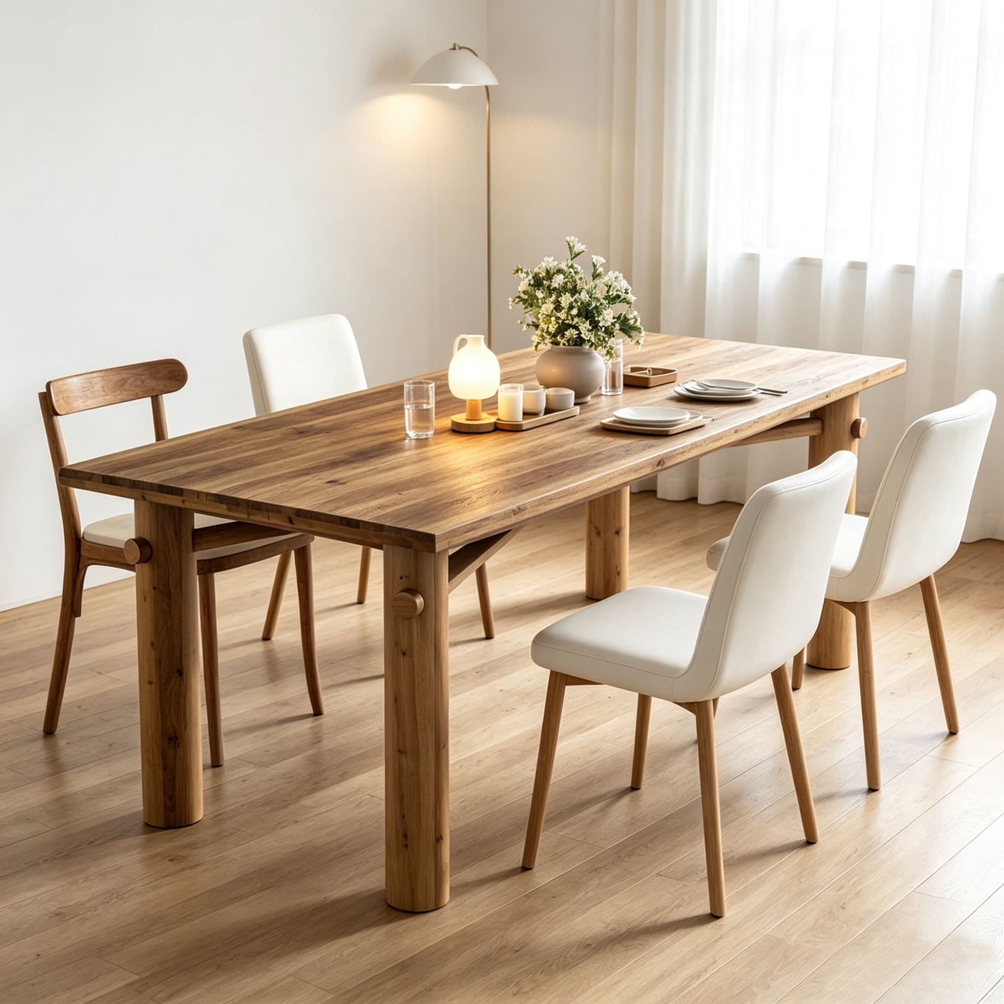 63 in Wood Dining Table, Farmhouse Style, Seats 4-6