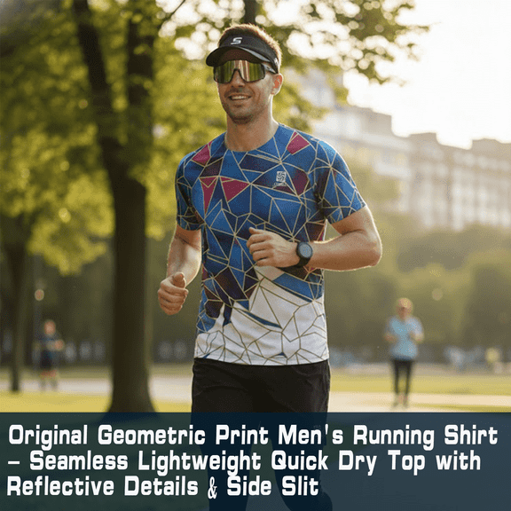 CHIHILL Men's Seamless Running T-Shirt - Lightweight Quick Dry Athletic Tee with Reflective Logo & Side Slit