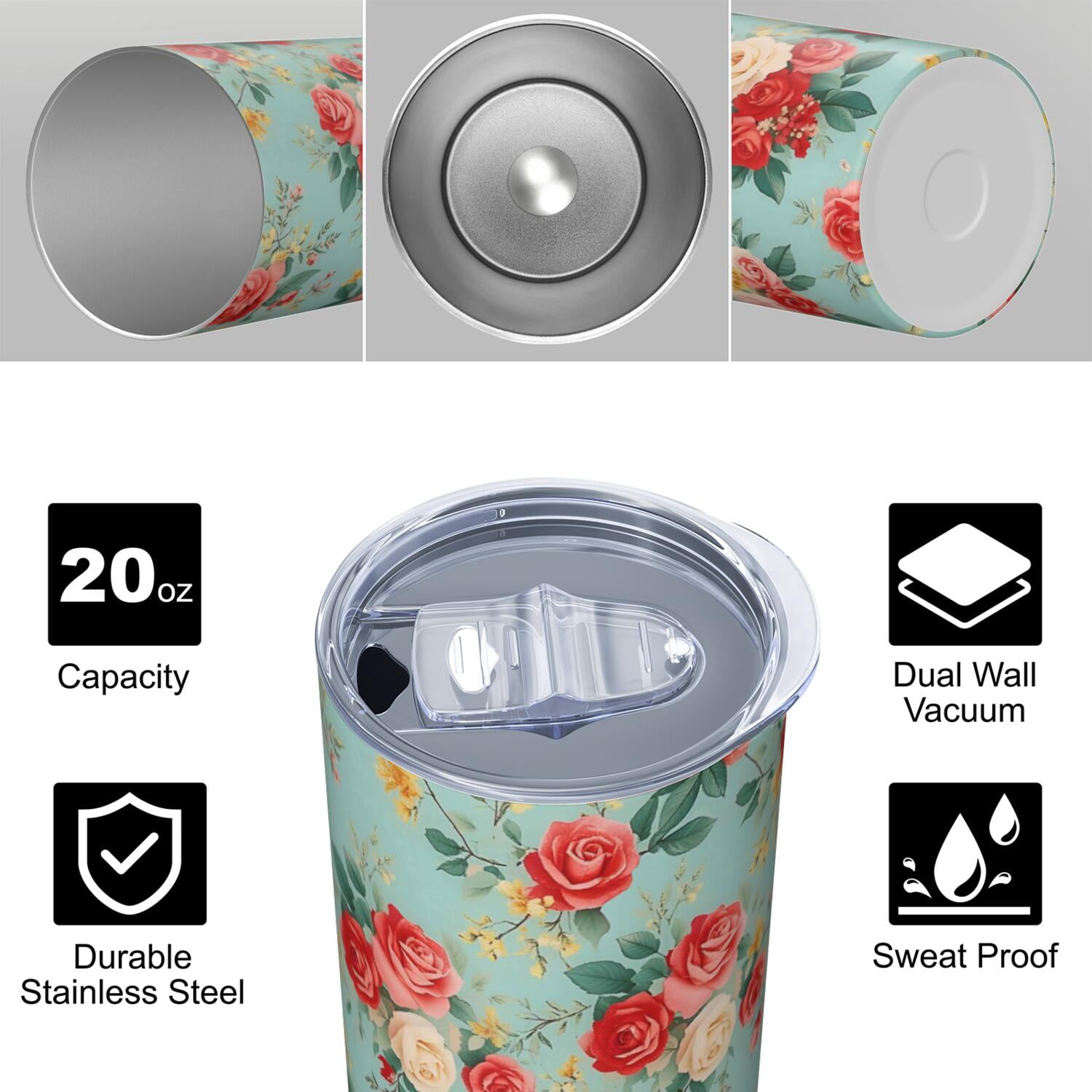 Flower Floral Print Pattern Insulated Lunch Bag for Women and Men, Large Portable Soft Cooler Tote, Thermal Food Storage Bag with Pearl Cotton, 8.66L, 8.75"x5.75"x9.5"