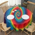 thumbnail image 3 of Colorful Tie Dye Pattern Round Tablecloth 60"x60",Wrinkle Wipeable Table Cloth for Kitchen Dining Room Picnic Patio Party, 3 of 6