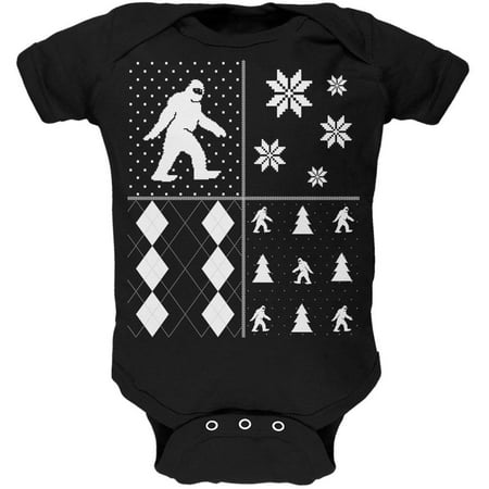 Sasquatch Festive Blocks Ugly XMAS Sweater Black Soft Baby One Piece