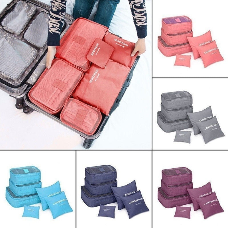Pack of 6 Waterproof Packing Pouch Packing Cube Compression Travel Luggage 
