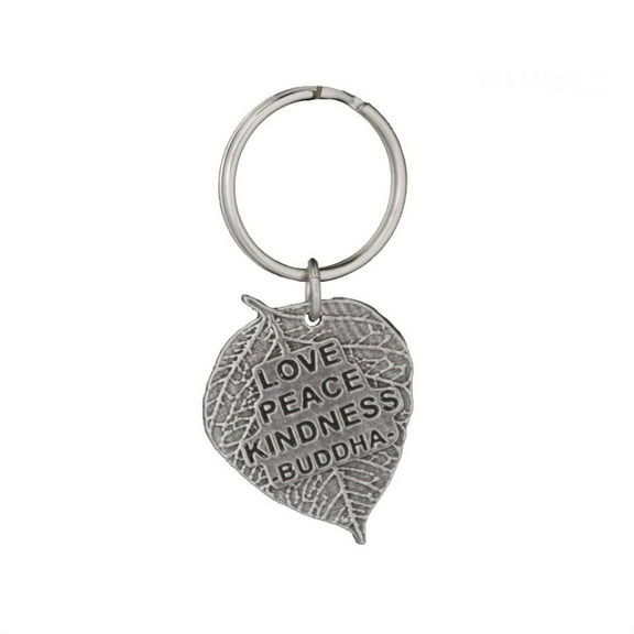 Buddha Leaf Keychain, Love, Kindness, Peace, Buddhism, Key Fob, Key Ring, Keys, Zipper Pull, Luggage Tag, Backpack, Pewter, Over 300 Keychains Designs, Handmade in the USA A1102KC