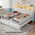 thumbnail image 5 of Romorgniz Queen Size Platform Bed Frame with 4 Storage Drawers & 2-Tier Storage Shelf &LED Light,Beige, 5 of 9
