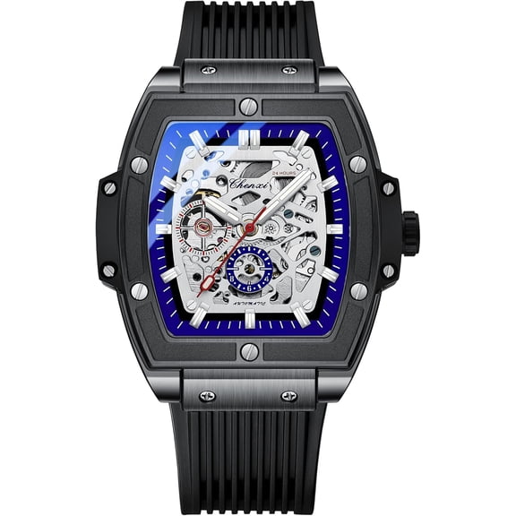 Luminous Hollow Out Mechanical Wristwatch for Men, Soft Silicone Strap Self-Winding Timepiece for Formal Daily Casual Occasions
