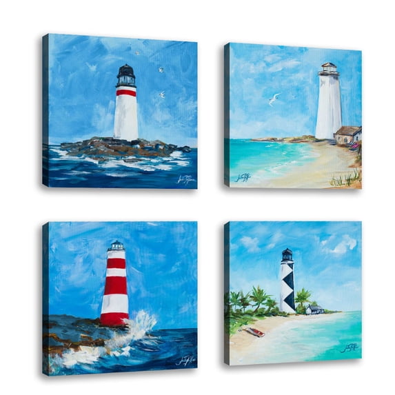Set of 4 - The Lighthouses IV - Contemporary Fine Art Giclee on Canvas Gallery Wrap - wall décor - Art painting - 18 x 18 Inch - Ready to Hang