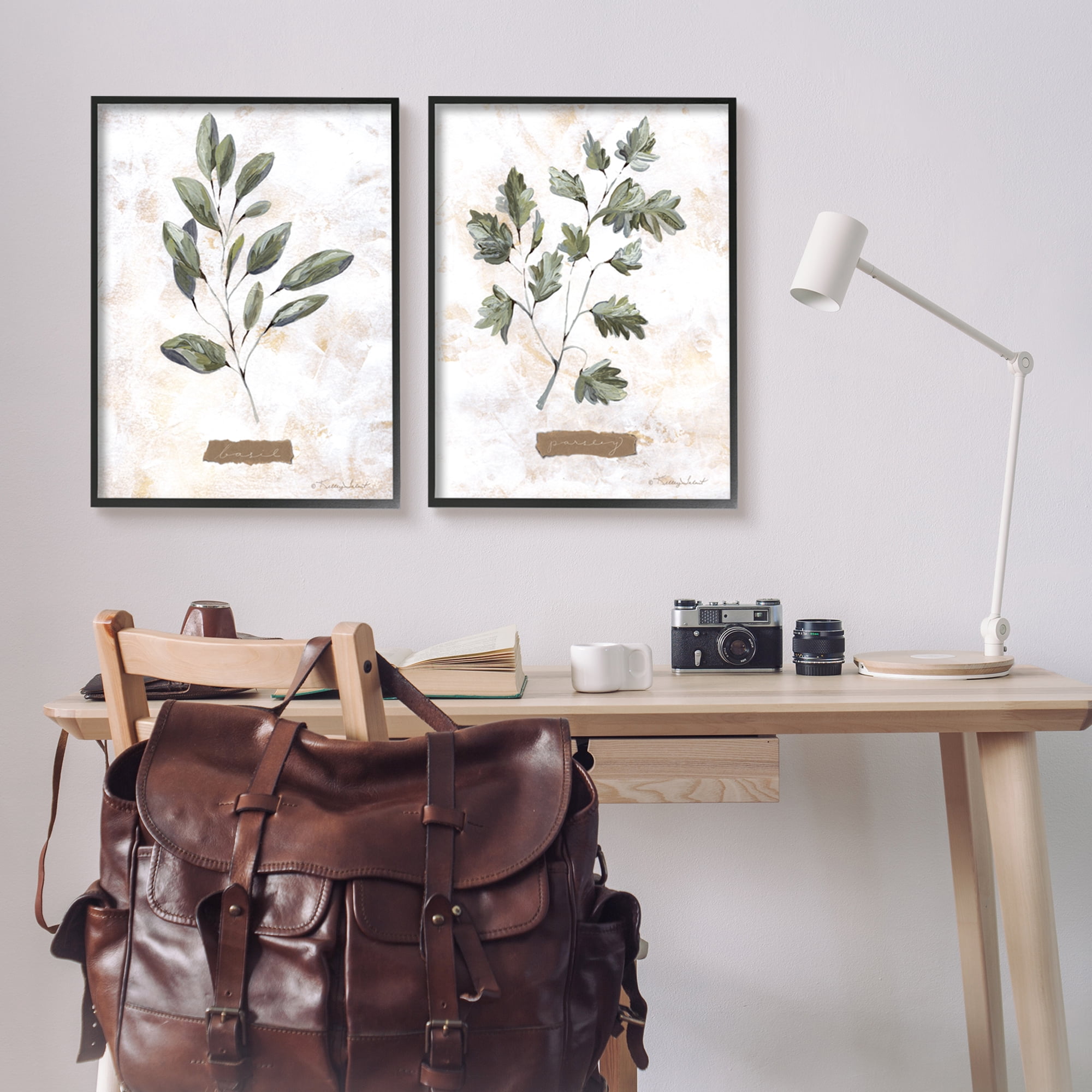 Stupell Country Herbs Basil Parsley Sprigs Botanical & Floral Painting Black Framed Art Print Wall Art, Set of 2