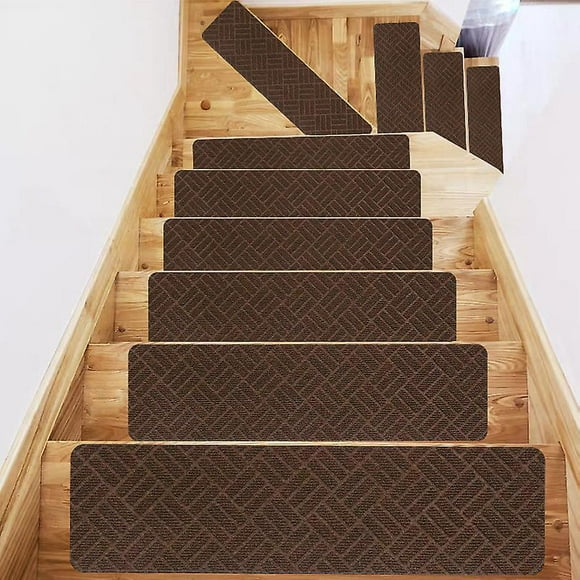 76cm*20.3cm Stair Treads for Wooden Stairs, Non-Slip Stair Mats with Self-adhesive Double Back Set of Indoor Runner Carpet Covers 2pcs