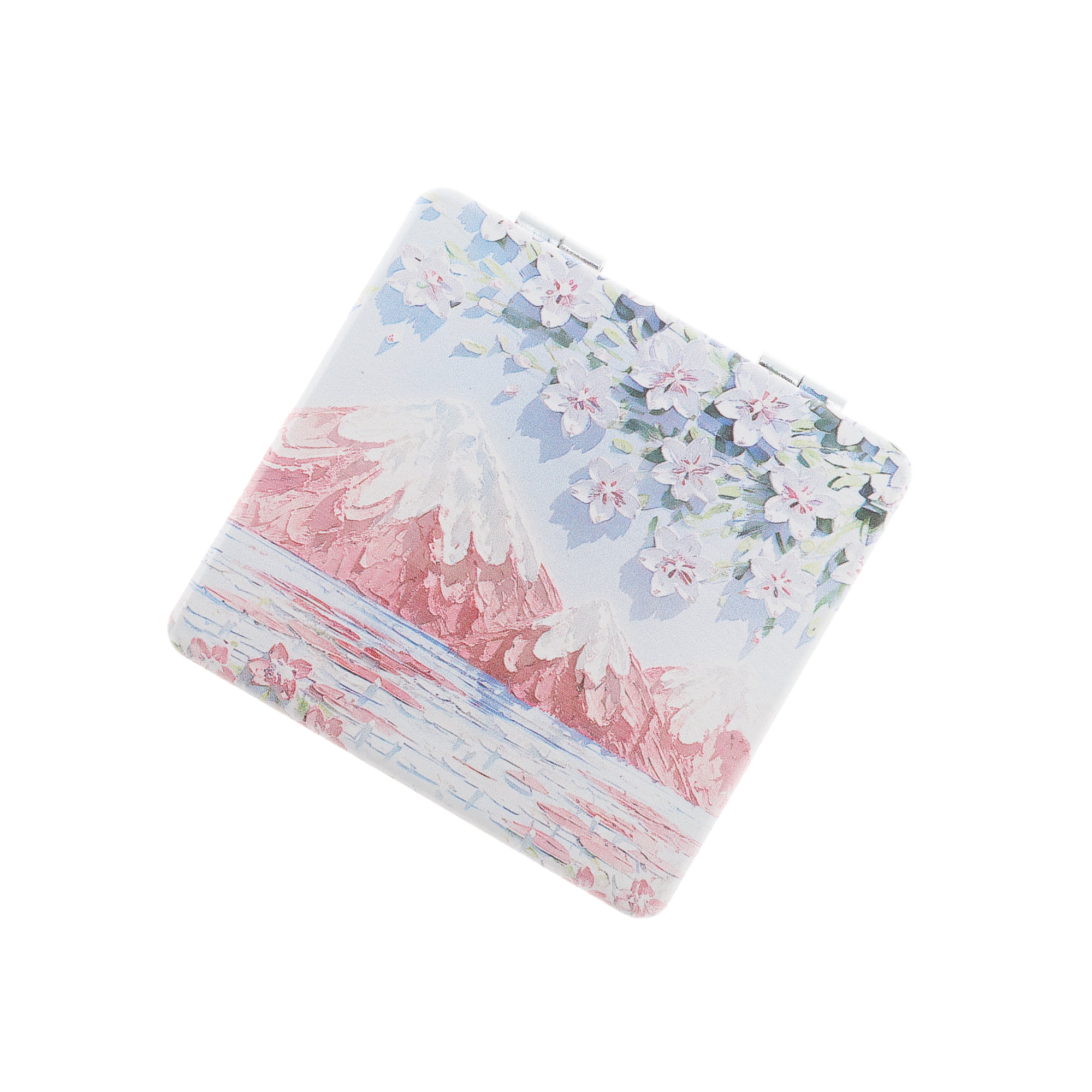 Unique Bargains 1 Pc Women Hand-painted Oil Painting Makeup Mirror Blue Pink
