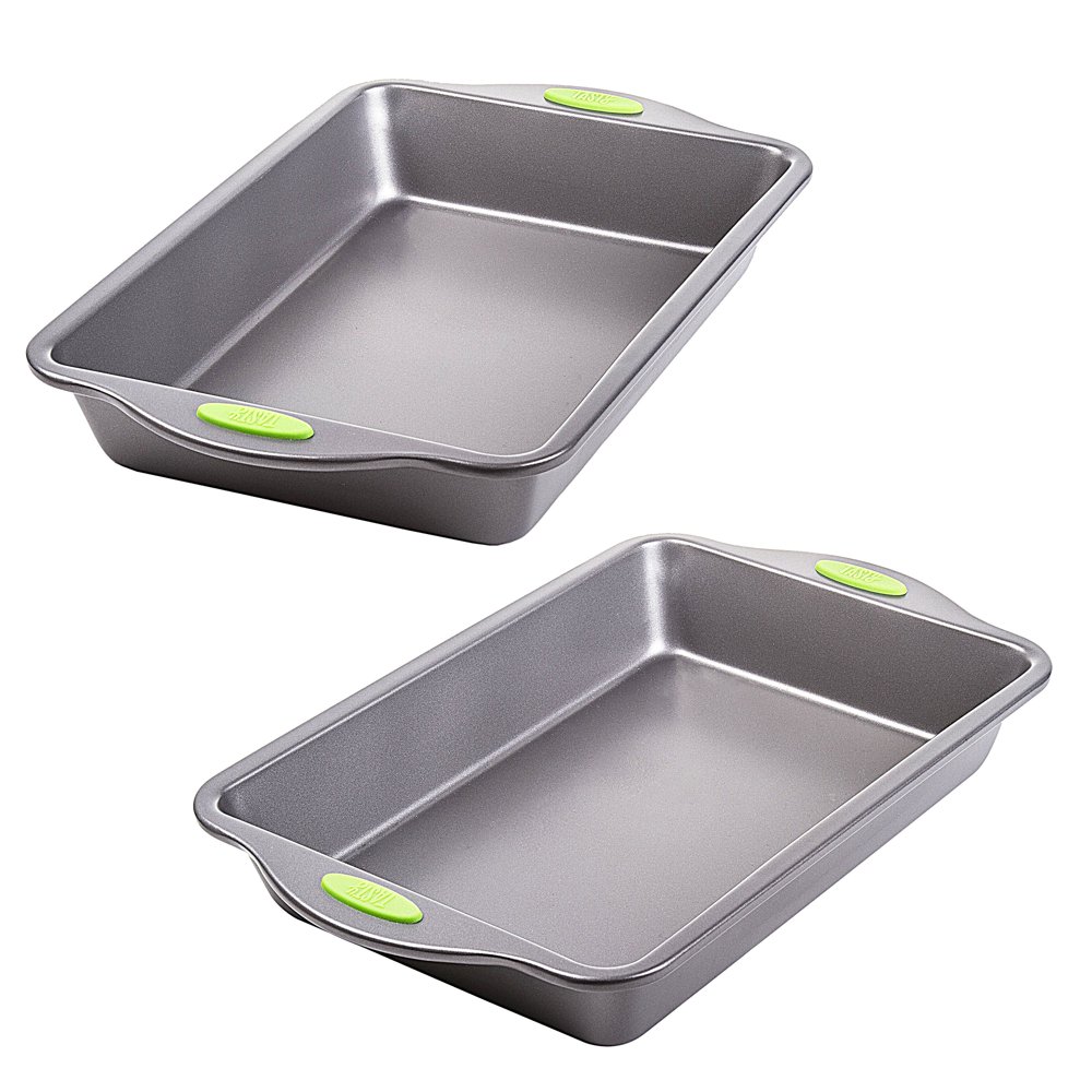 Tasty 13" x 9" NonStick Rectangular Cake Pan with Green Silicone Handles, Set of 2 Walmart