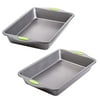 Tasty 13" x 9" Non-Stick Rectangular Cake Pan with Green Silicone Handles, Set of 2