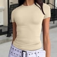 thumbnail image 2 of Women's Slim Fit Tops Short Sleeve Crew Neck Basic Tees Casual Going Out Tight Workout T-Shirts 2025 Summer, 2 of 7